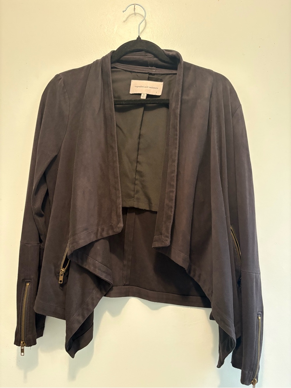 cupcakes & cashmere Charcoal Draped Suede-Look Jacket